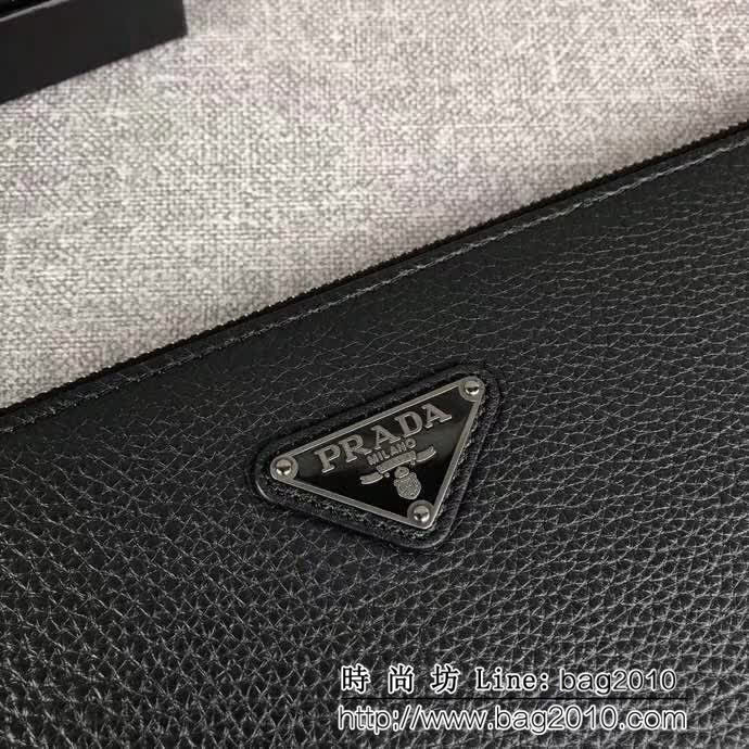 PRADA普拉達 官網同步 專櫃最新款式 頂級原單十字紋牛皮 男士手包 2NG005 DD1156